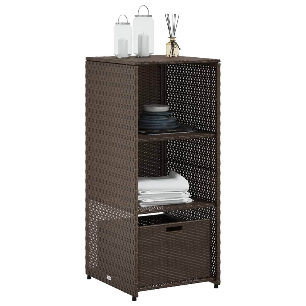 Gartenschrank Braun Poly Rattan 50x55x115 cm mit Stauraum, wetterfest, abschließbar, ideal für Balkon Terrasse Outdoor, Gartenbox für Kissen Auflagen, Pool Zubehör, platzsparend, organizer
