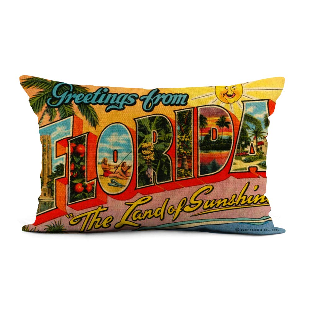 HODKHNO Throw Pillow Cover 12x20 Inch Travel Greetings from Florida Vintage USA America Home Decor Pillowcase Lumbar Pillow Case Cushion Cover for Sofa Couch Bed