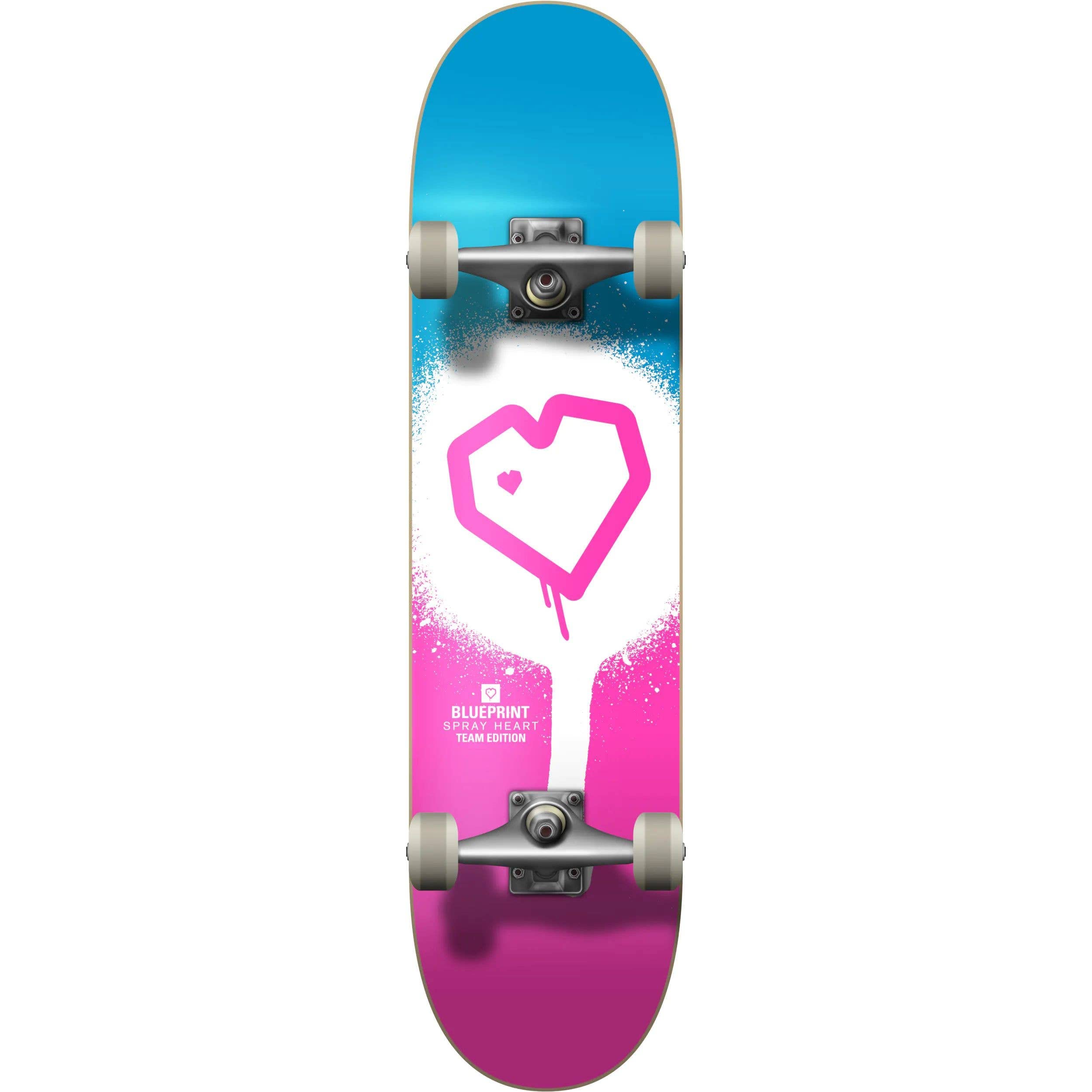 Blueprint Spray Heart V2 Skateboard Completo (7,25" - Rosa/Blanco/Azul)