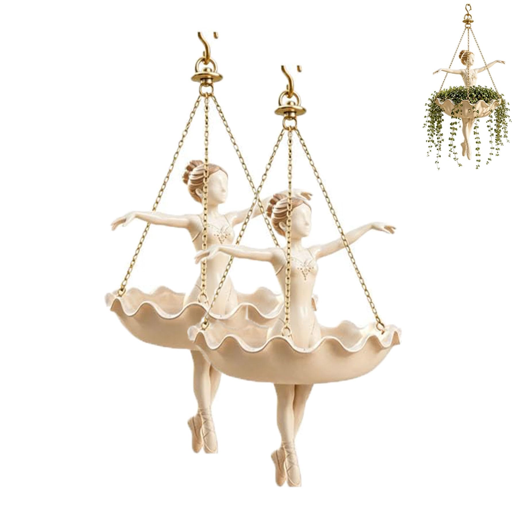 Ballet Dancer Hanging Planter Decorative Hanging Flower Pot for Indoor Outdoor Garden, Cute Hanging Planter for Succulents Spider Plant, Whimsical Ballerina Plant Holder for Dance Lover，2pcs