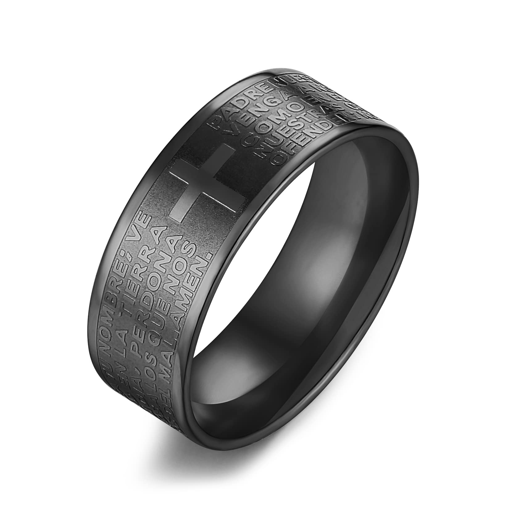 STWTR8mm Men's Stainless Steel Bible Scripture Christian Lord's Prayer Cross Ring Wedding Ring Laser Engraved 4 Colors Available