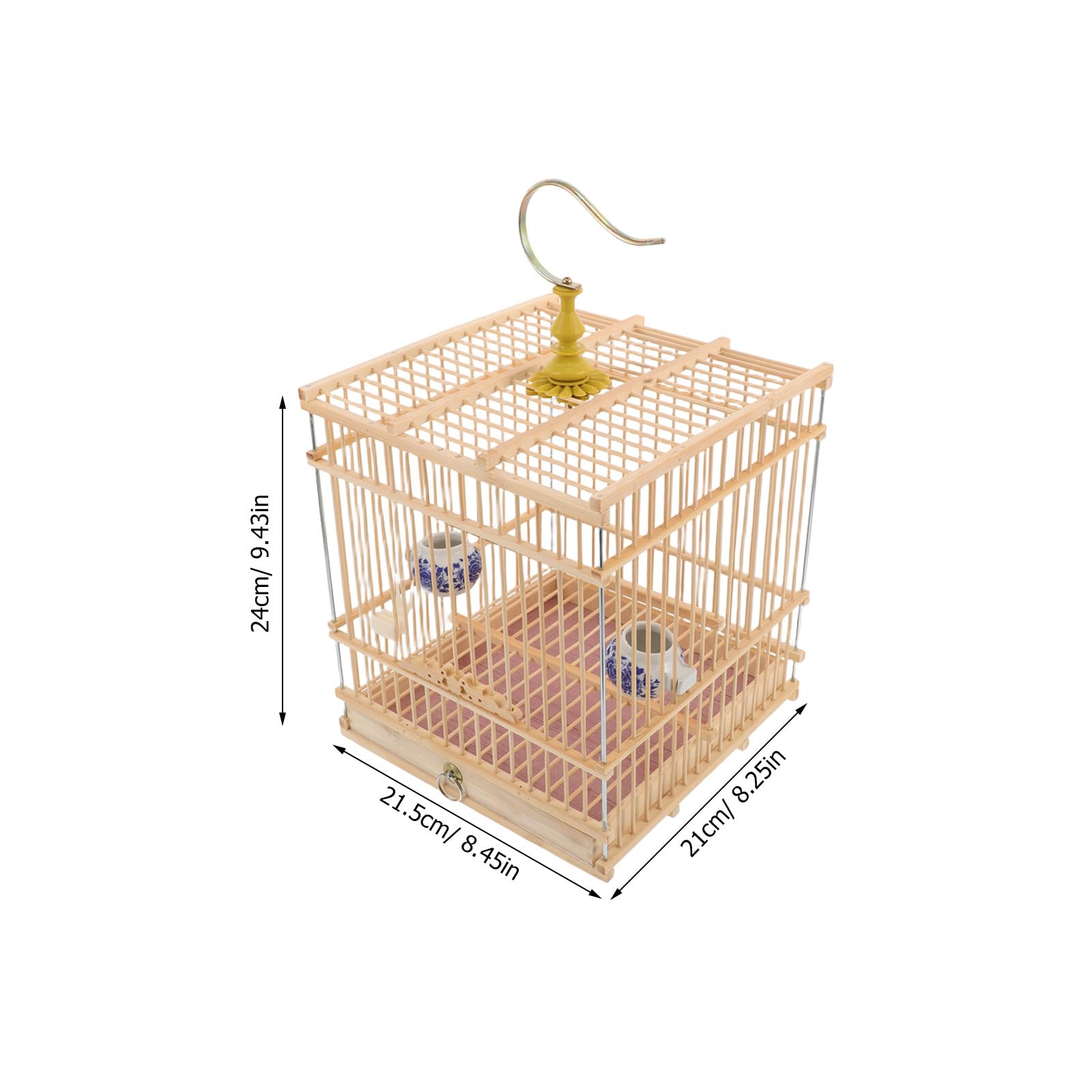 STOBAZA Jaula para Periquitos y Pájaros Pequeños Rectangular con Diseño Vintage Elegante, Cierre Fácil de Usar, Hábitat Natural en Bambú y Metal, Adecuado para Interiores y Balcones