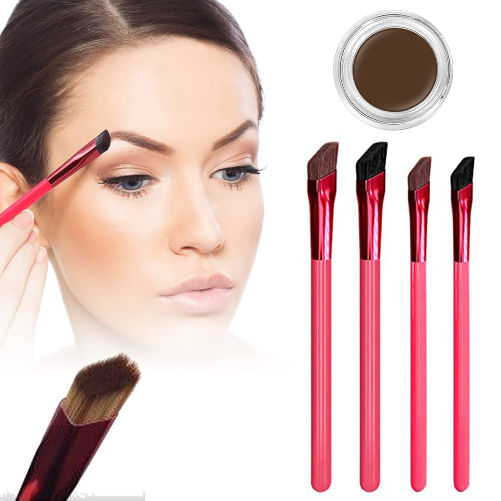 Multi Function Eyebrow Brush, Eye Brow Concealer Contour Brush, 4D Hair Stroke Brow Stamp Brush, Eyebrow Hair Stroke Brush, Multifunction Ultra-thin Angled Realistic Eyebrow Brush for Powder Light brown
