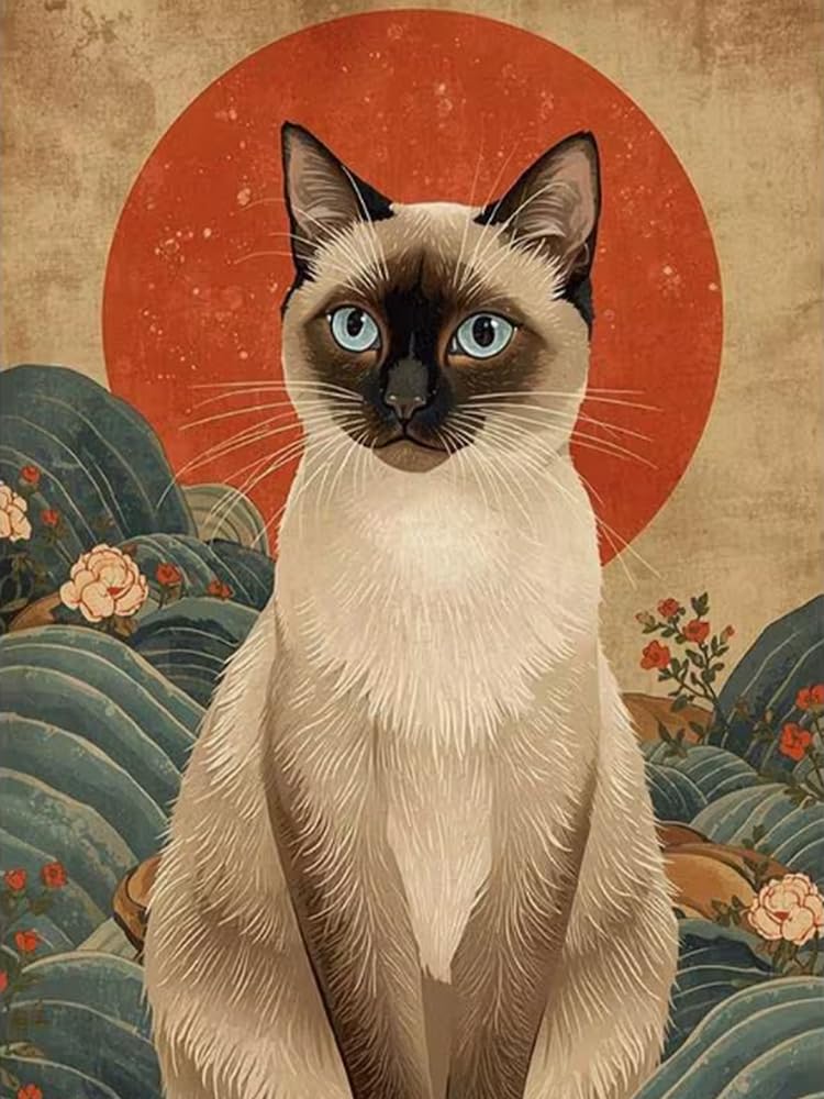 GLTEYACO 5D Diamond Painting Diamond Art Kits DIY Adult Beginner Diamond Crafts Home Wall Decoration Red Sun & Cat 40x50 cm