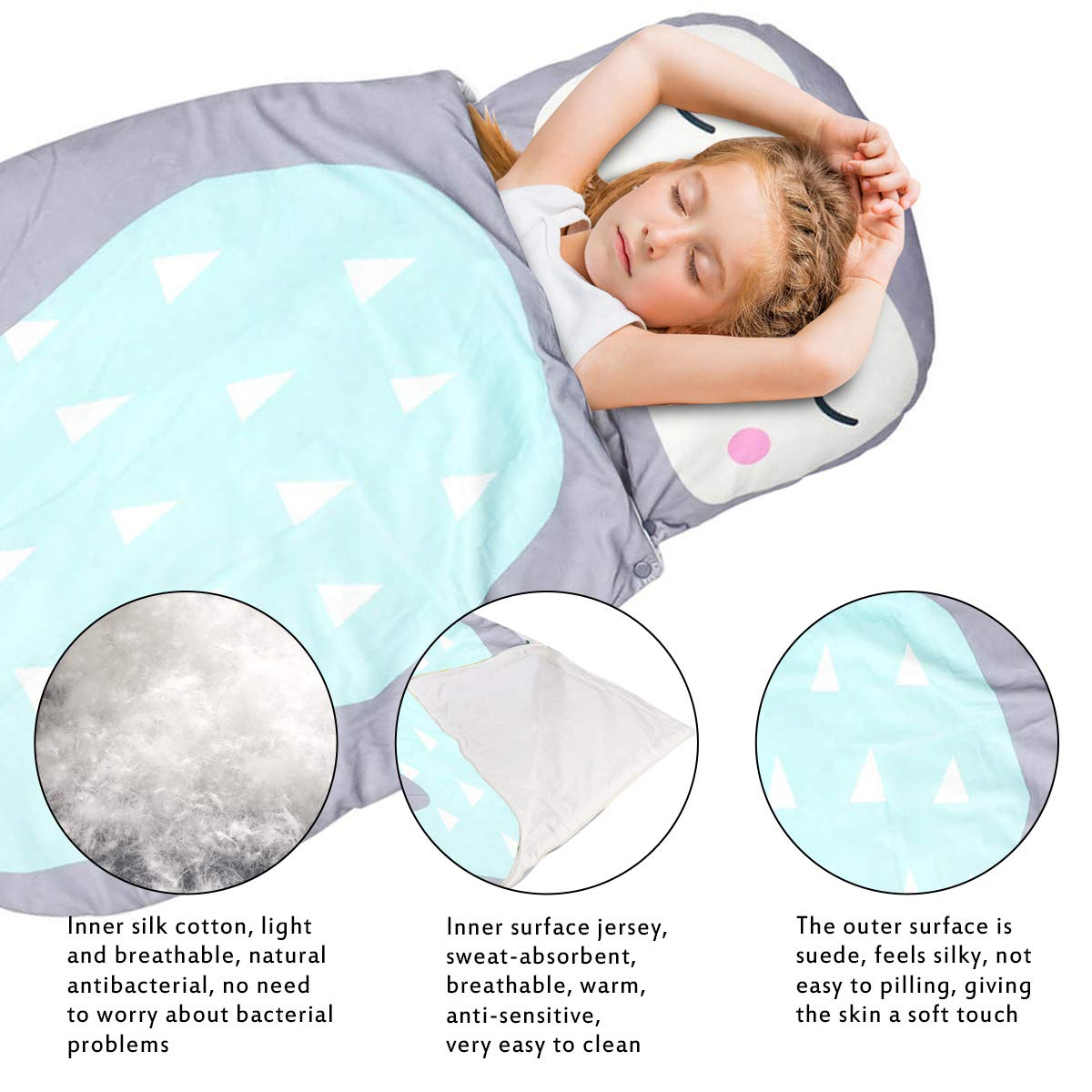 Saco de dormir para bebé, con almohada extraíble, 3 piezas, My First ReadyBed para guardería preescolar, plegable y cómoda (pingüino azul)