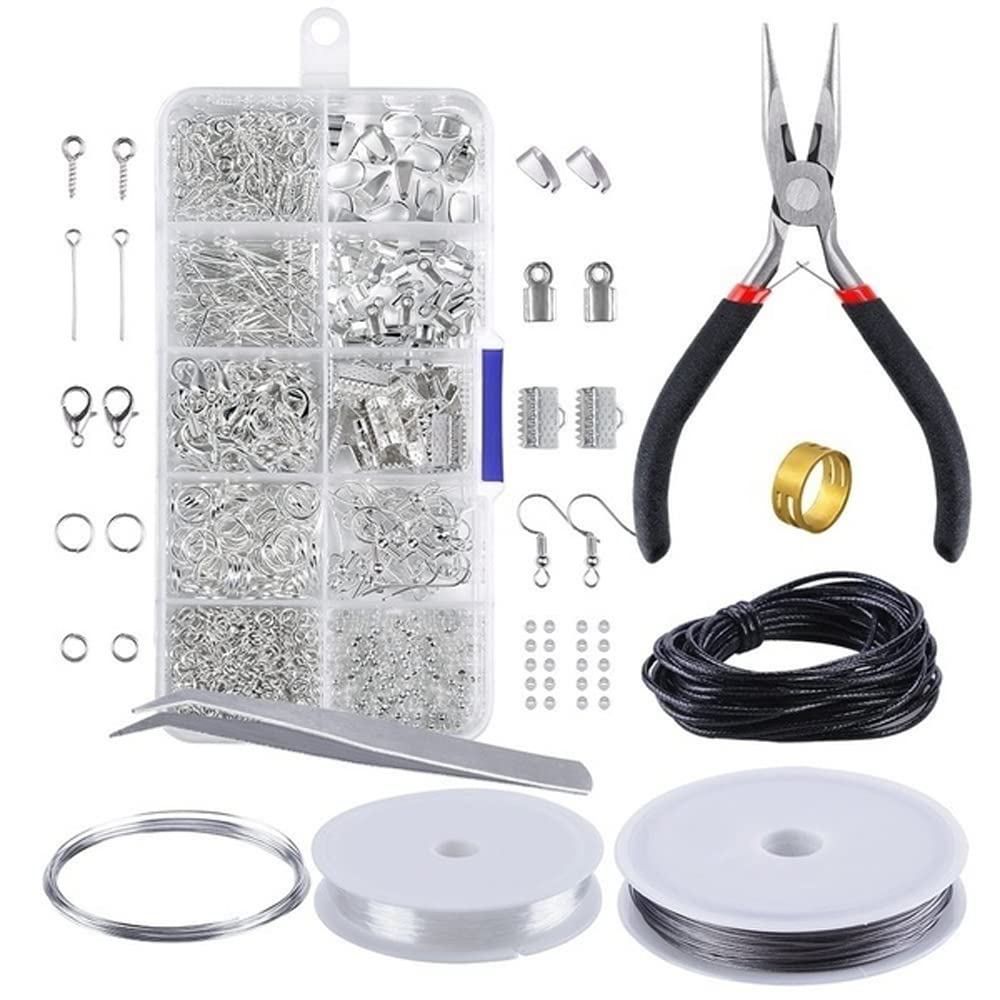 Honsto Jewelry Making Kit Jewelry Findings Starter Set Jewelry Beading Making and Repair Tools Pliers Silver Beads Wire Starter Tool