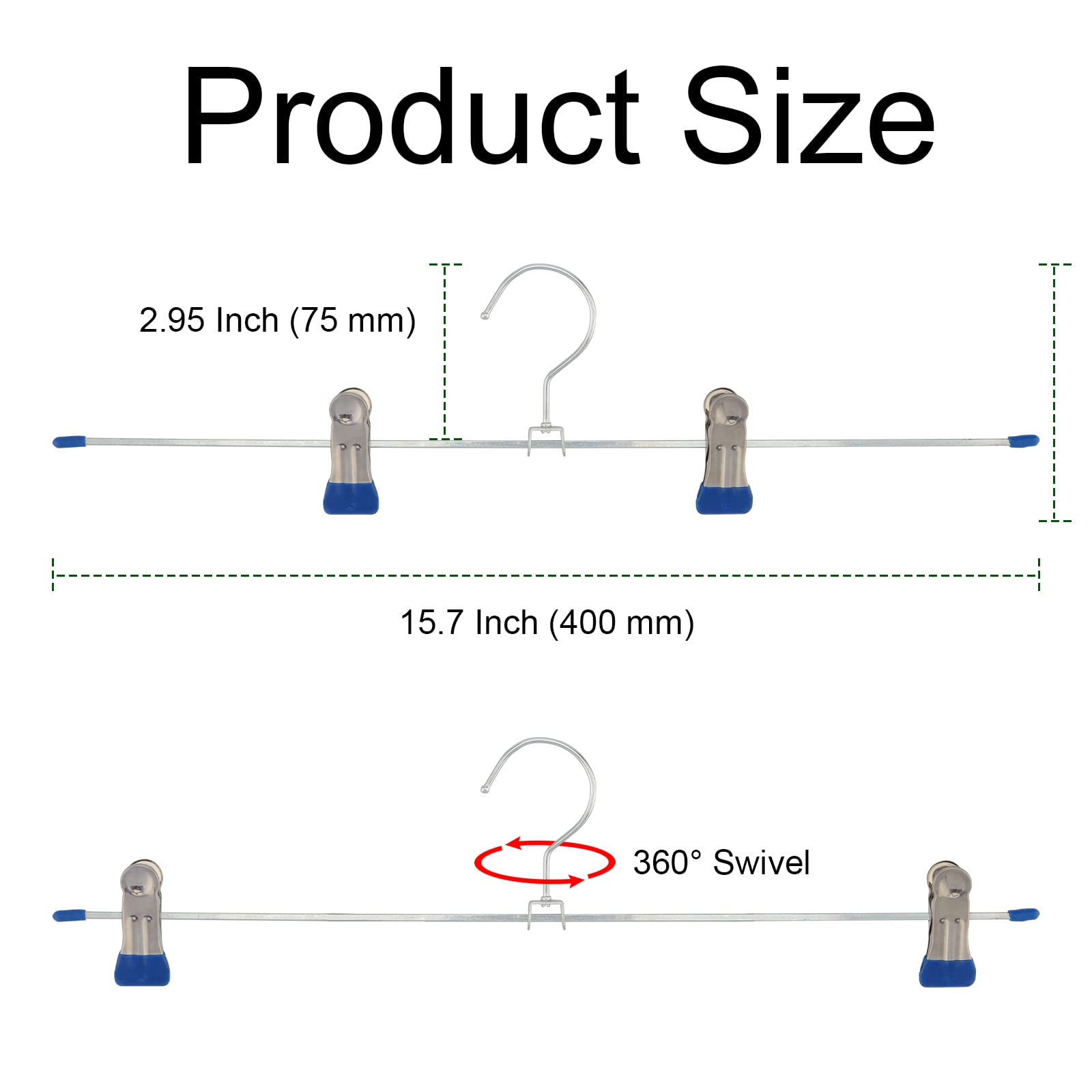 NGOSUET - Grucce per pantaloni in metallo, 30 pezzi, 40 cm, con clip regolabili, grucce per pantaloni, calze e gonne