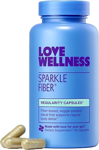 Love Wellness Suplemento de fibra brillante para la salud intestinal, 90 cápsulas, píldoras de fibra de belleza para piel brillante, alivio de la