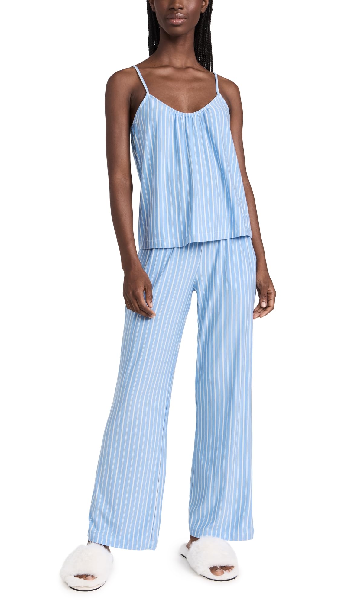Eberjey Women's Gisele Cami & Pant PJ Set, Nordic Stripes Vista Blueivory, S