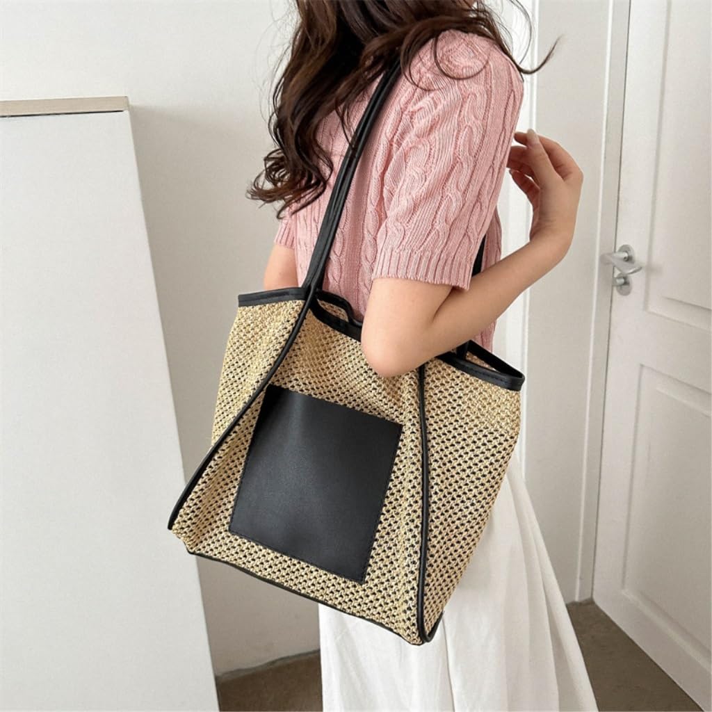 borsa paglia Borsa In Paglia Intrecciata Borsa Da Spiaggia A Spalla Vuota Nuova Estate Borsa For Pendolari For Madre E Bambino Borse a tracolla
