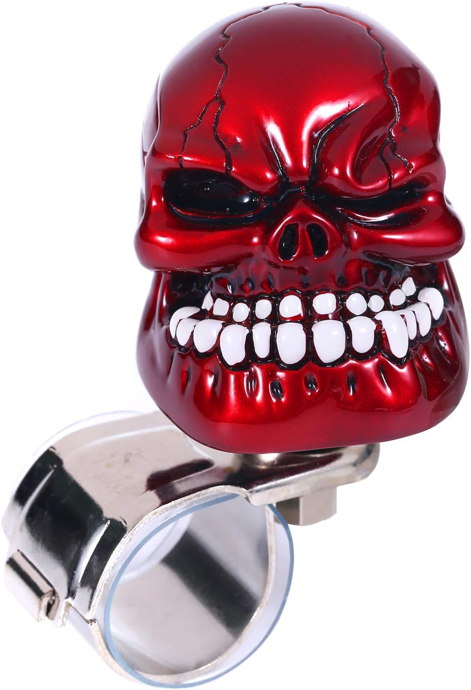 Skull Steering Wheel Spinner Knob Turning Driving Suicide Power Handle Universal Fit Most Vehicles Cars Trucks Tractors Mowers Forklifts Boat Golf Carts (Red)
