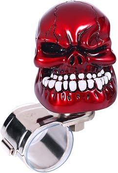 Skull Steering Wheel Spinner Knob Turning Driving Suicide Power Handle Universal Fit Most Vehicles Cars Trucks Tractors Mowers Forklifts Boat Golf Carts Red