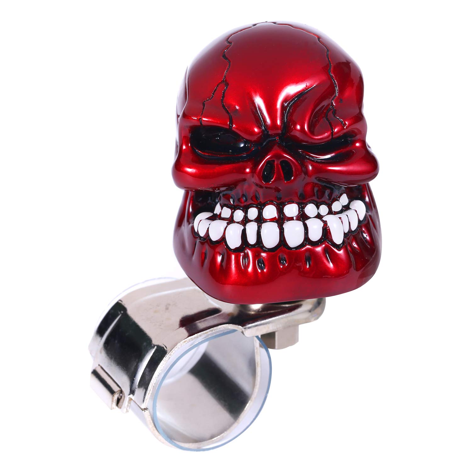Skull Steering Wheel Spinner Knob Turning Driving Suicide Power Handle Universal Fit Most Vehicles Cars Trucks Tractors Mowers Forklifts Boat Golf Carts (Red)