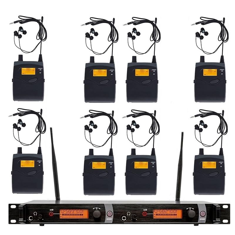 UHF Audio Wireless in-Ear Monitor System with 8 Bodypack Monitor, 2 Channels, 80 Setting Frequency Monitoring Recording Studio 572-603 MHz Matching The New FCC
