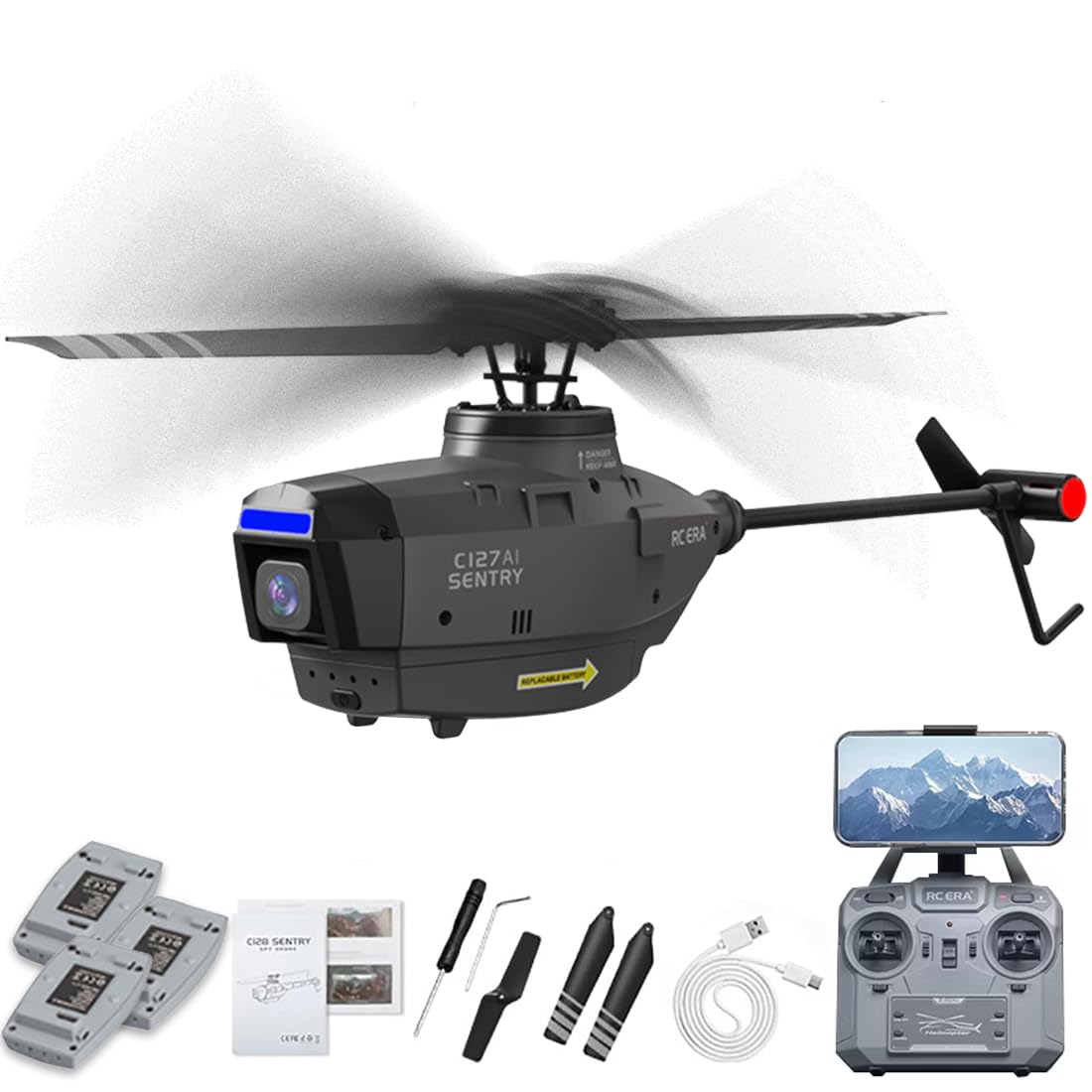 Actualia RC ERA C127AI RC Helicopter for Adults, Black Hornet 4CH Brushless Motors Remote Control Helicopter, RTF Military Drone with 1080p Camera,