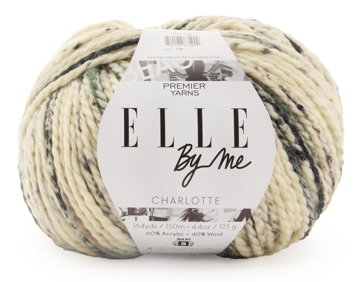 Premier Yarns ELLE by Me Charlotte, Bulky Yarn for Crocheting and Knitting, Ideal for Sweaters and Accessories, Acrylic and Wool Blend, 4.4 oz, 164