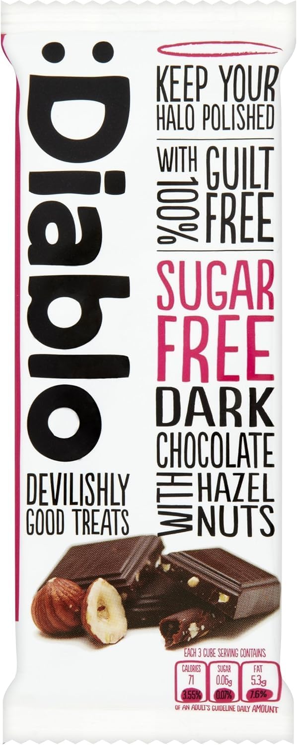 Diablo Dark Chocolate with Hazelnuts, Sugar-Free Chocolate Bar, 1 x 85g
