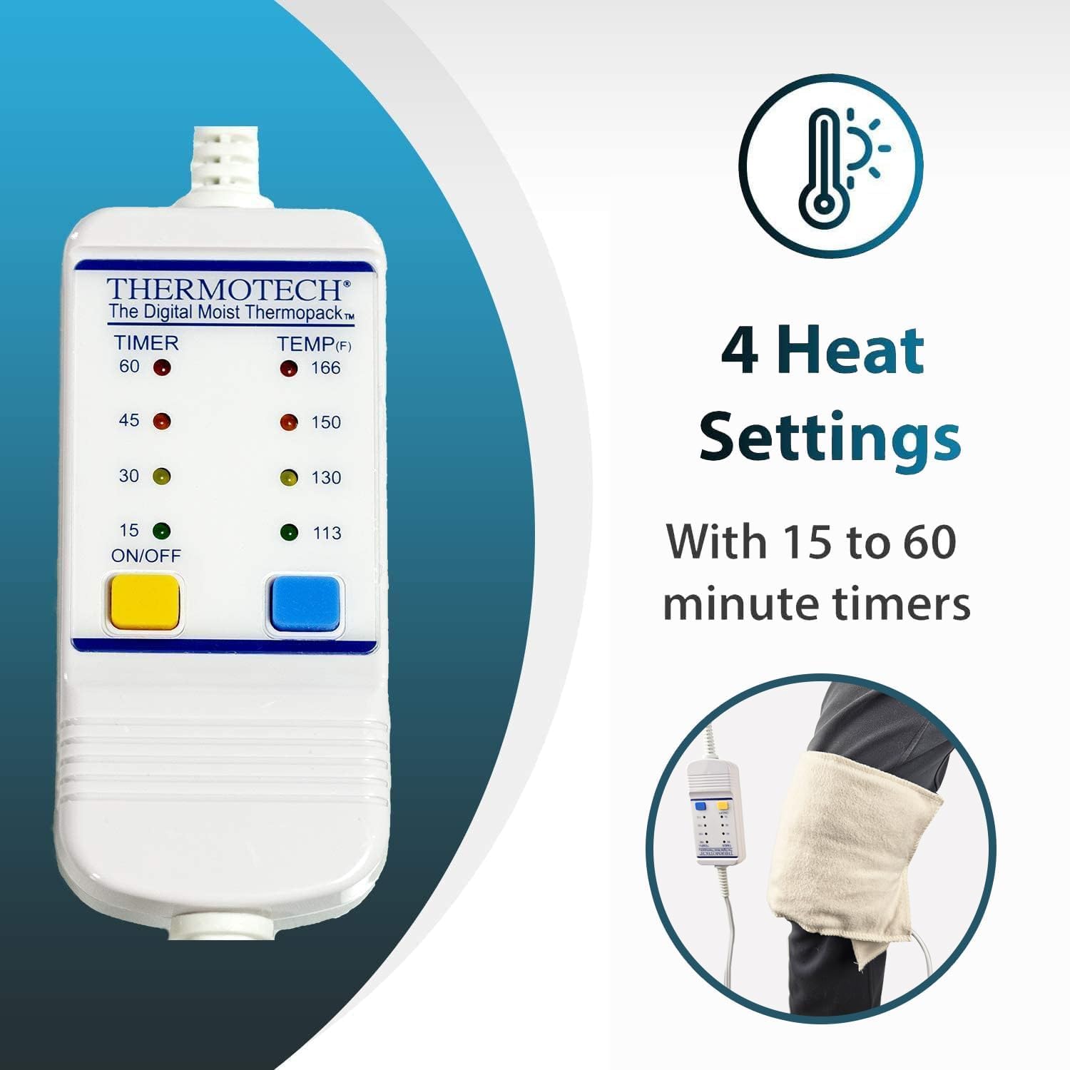 Thermotech - Almohadilla térmica de grado médico con calor húmedo automático, almohadilla de calefacción de alto calor para dolor de espalda y calambres, versión de 2ª generación (King Digital extra