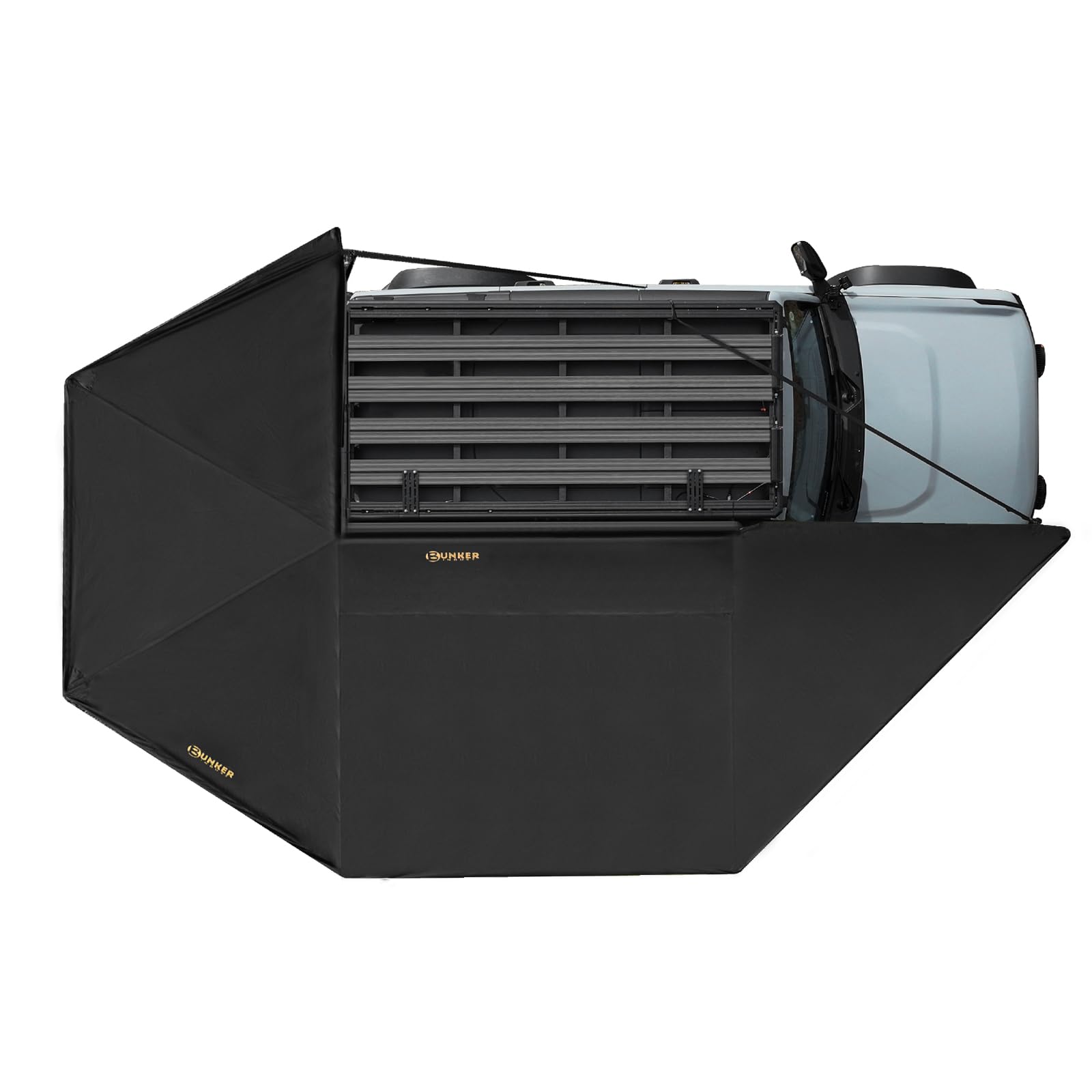 BUNKER INDUST 270 Degree Awning Free Standing, Vehicle Overland Awning Built-in LED Light - Three Colors, Car Passenger Side, Waterproof Wind Resistant for SUV Van Truck Camper