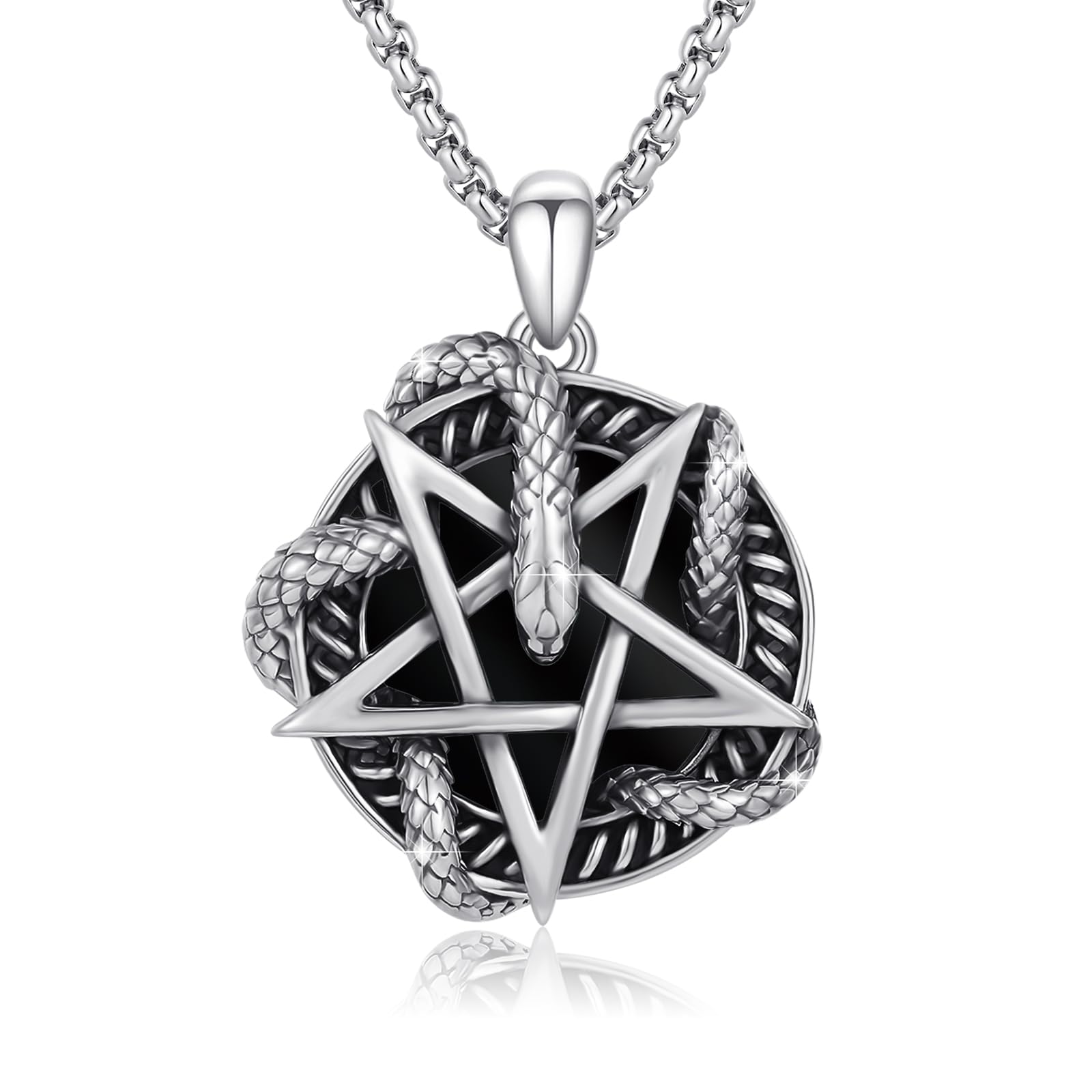 PARYFO Gothic Anhänger Halskette Sterling Silber Kristall Totenkopf/Voodoo Puppe/Schlange Pentagramm/Rib/Memento Mori Anhänger Goth Schmuck Geschenke für Unisex, mit Edelstahlkette