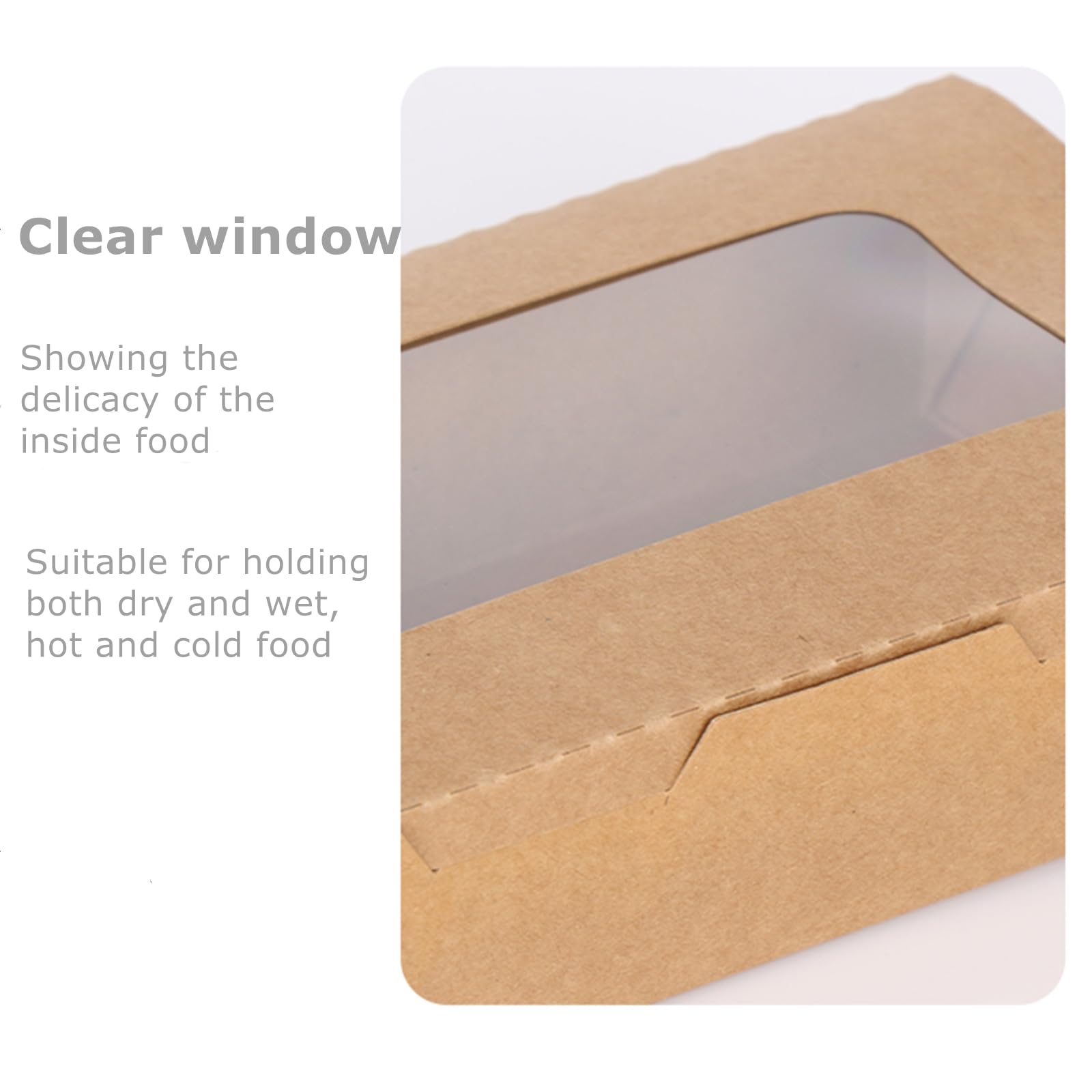 Paquete de 50 recipientes de comida para llevar con ventana, cajas de papel kraft de 40 onzas para microondas, recipientes plegables para repostería para catering, restaurantes, fiestas