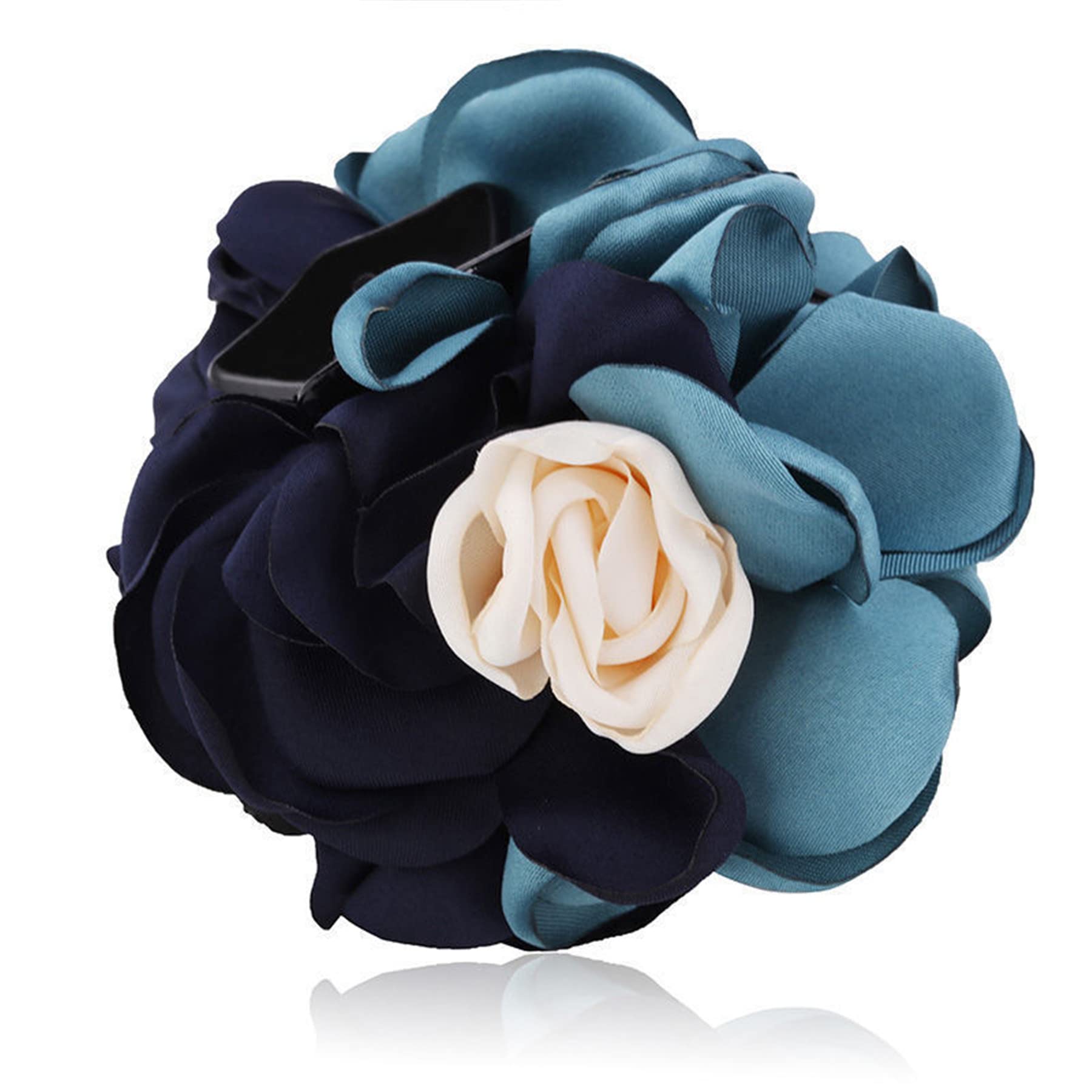Large Butterfly Octopus Ribbon Silk Chiffon Hair Claw Clips Rose Flower Large Bows Plastic Jaw Barrettes Grips Clamps Clasps Pins Decorative Buns Twist Hair Up Fancy Accessories for Women Girl Blue