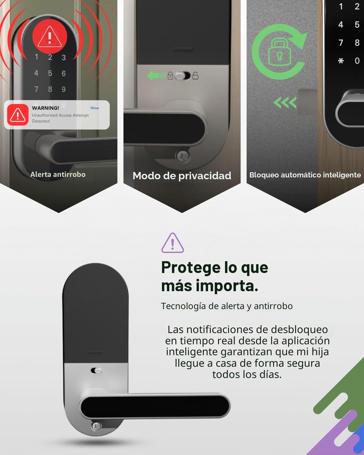 Cerradura inteligente digital de entrada sin llave con mango y teclado: cerradura electrónica/eléctrica con código, control de aplicación, perilla biométrica para puerta delantera, interior, exterior