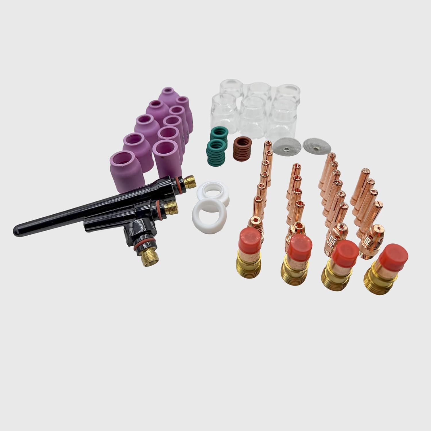 71Pcs TIG Welding Torch Consumables Kit, Stubby Gas Lens #12 Heatproof Glass Cup, Alumina Nozzle, Collets Body for WP-17/18/26 Welding Accessories