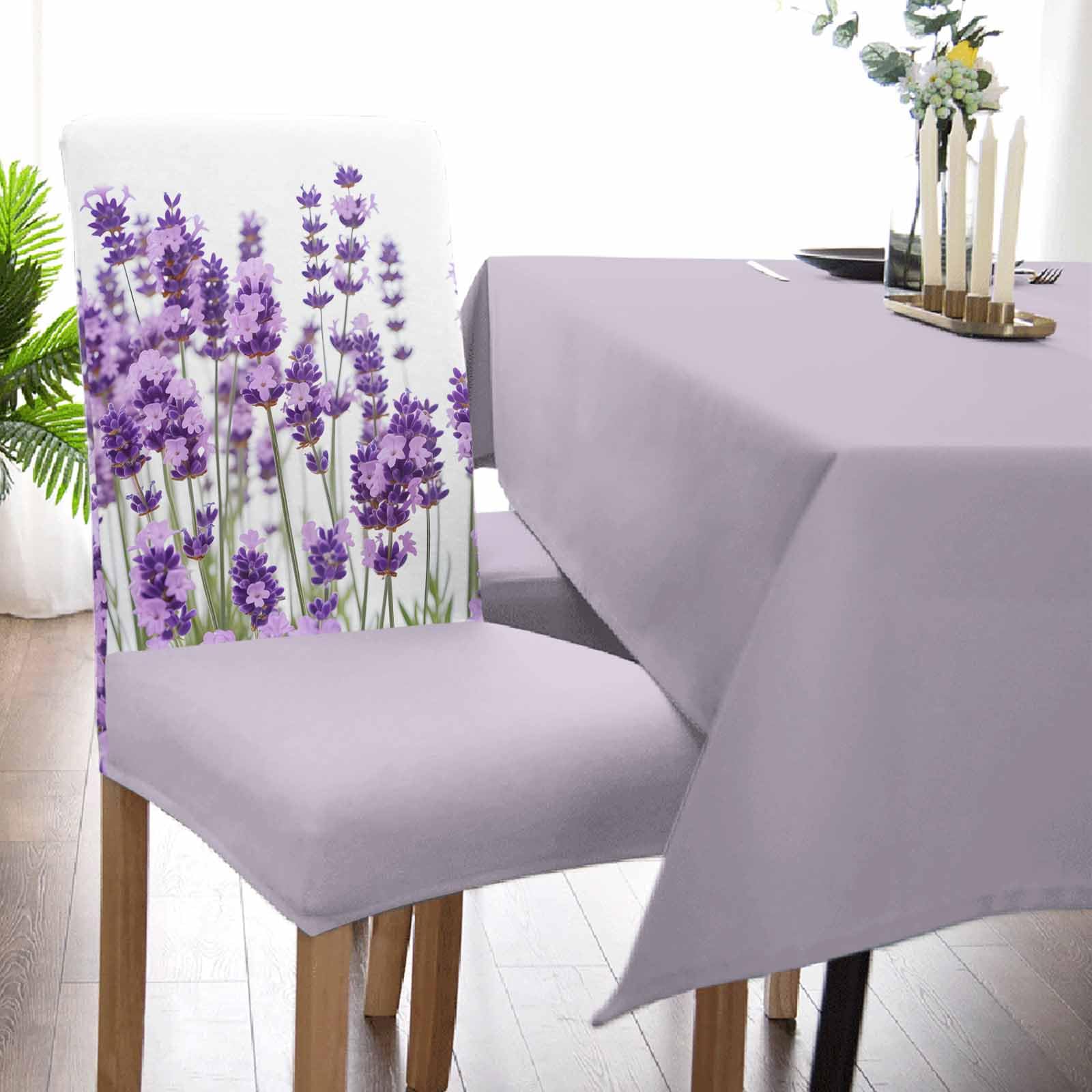 Set Of 6 Purple Stretch Dining Chair Covers - Retro Abstract Art, Slipcovers For Kitchen & Office Chairs, Removable & Washable