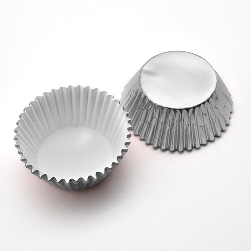 Miniatura 6 de 200 piezas de papel de aluminio plateado Cupcake Liners estándar tazas para hornear muffins cajas de papel