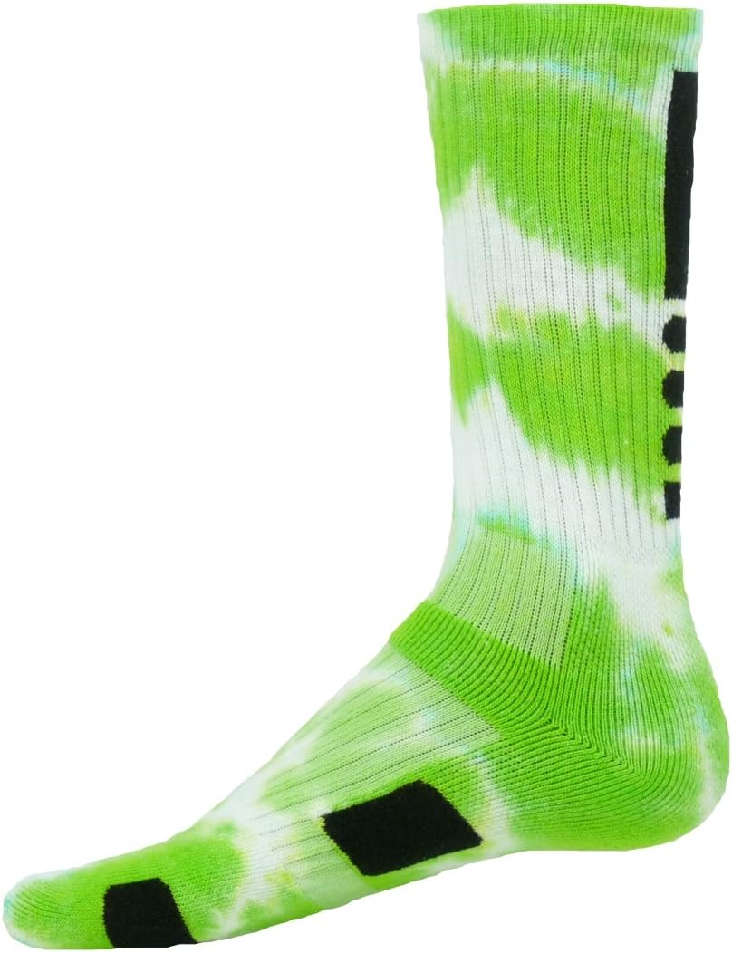 Max Tie Dye Athletic Crew Socks (Medium, Neon Green/White)