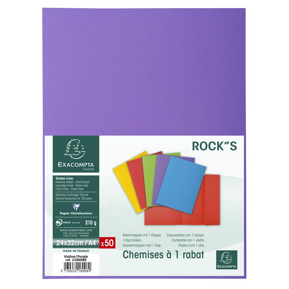 'Exacompta Rocks Pack di 50 cartelline per A4 1 aletta di 24 x 32 cm violetto