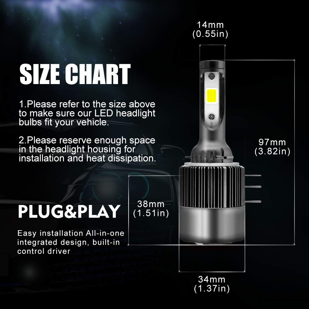 2Stk H15 żarówka reflektora, 6000K 9V-32 V 100 W 11000 lm światła samochodowe wysokie/mijania