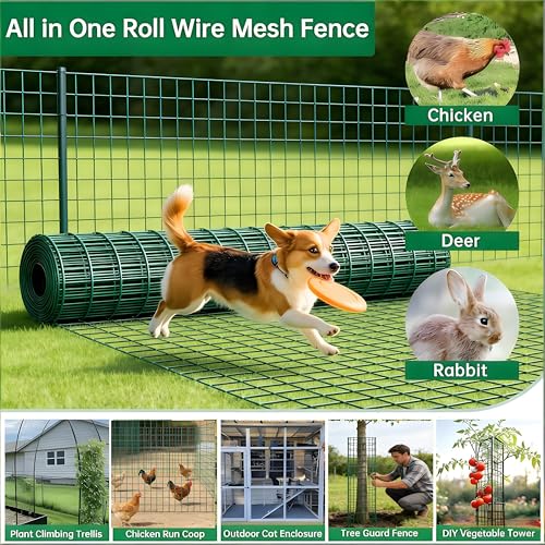 Amagabeli 1.0M x 10M Drahtzaun Grün | Gartenzaun aus Stahl mit PVC-Beschichtung | Maschendraht 50x75 mm | Sichtschutz, Hundegitter, Geflügelzaun, Kaninchendraht, Wildschutz