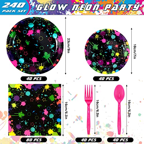 Jetec 240 Pieces Neon Party Supplies For 40 Guests, Glow Party Plates Napkins Tableware Colorful Neon Party Decorations, 7 Inch 9 Inch Neon Plates For Glow Party Birthday 80S Neon Party Supplies #TOP1