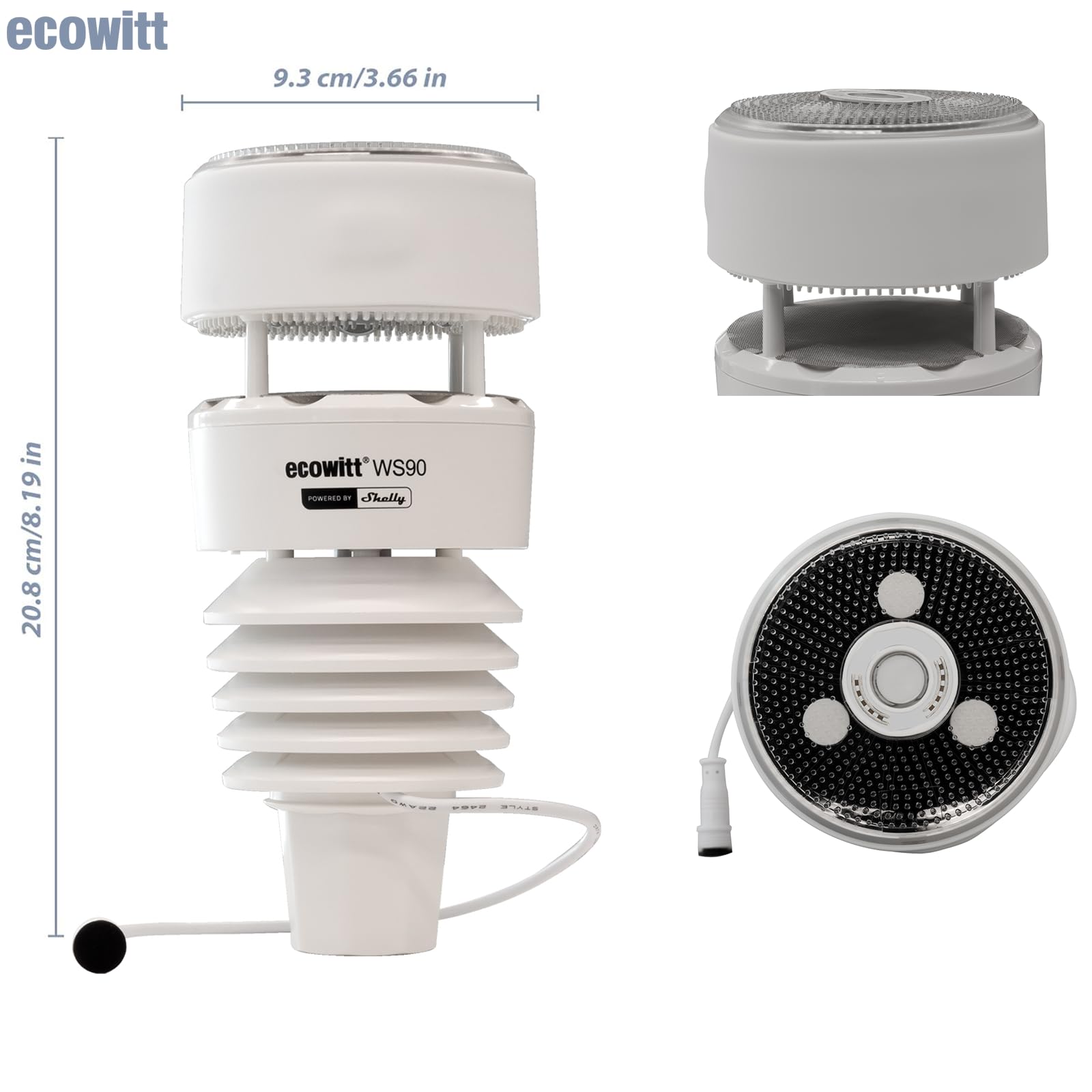 ECOWITT WS90 7-w-1 bezprzewodowy czujnik zewnętrzny do stacji pogodowej, zasilany energią słoneczną, wersja Bluetooth, kompatybilny z bramką Shelly Gateway