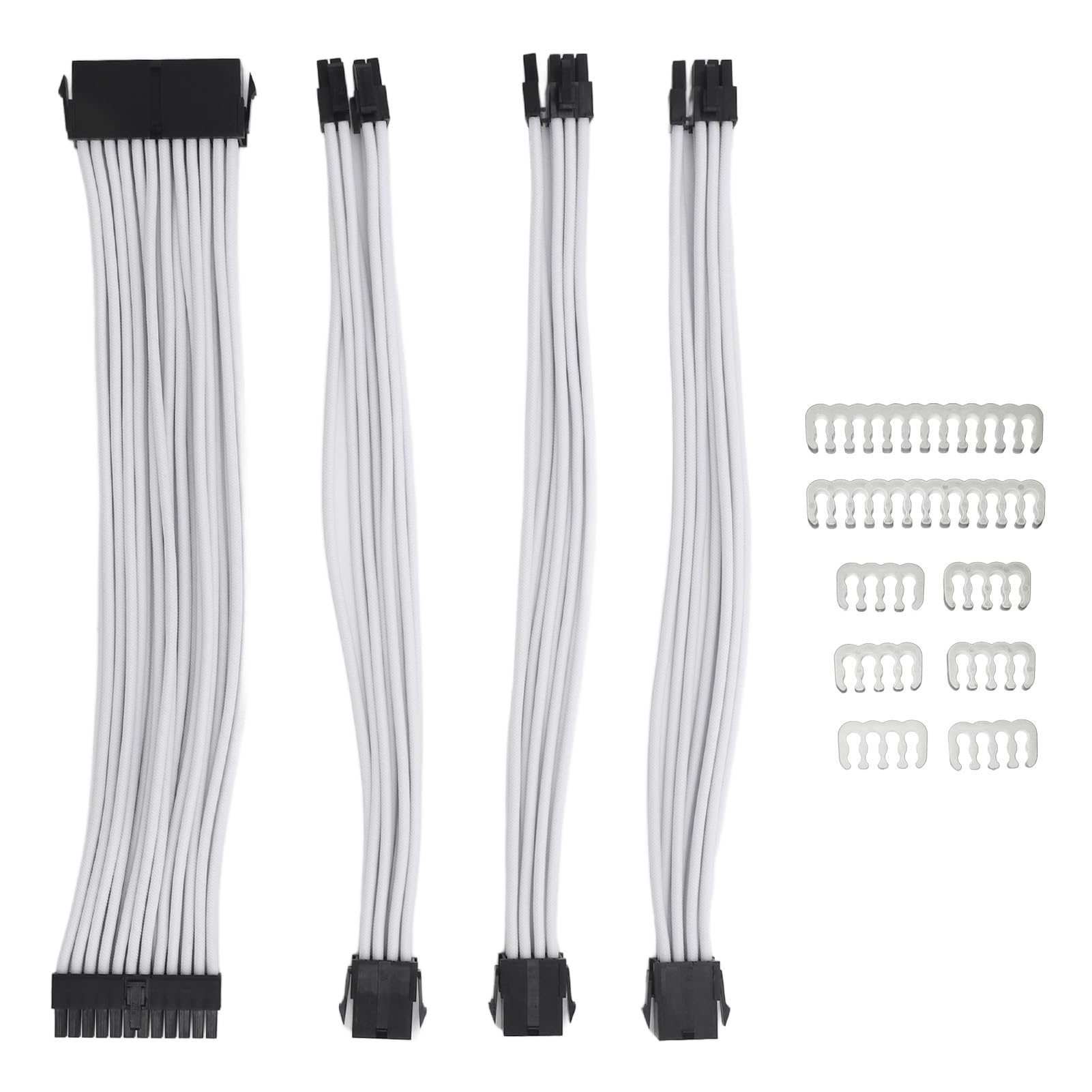 4 Unidades de Cables de extensión de alimentación PSU de 18 AWG, con Funda de Nailon de 30 cm, de 24 Pines ATX y 4+4 Pines para CPU, así como de 6+2 Pines para GPU PCIE; Cable de (Blanca)