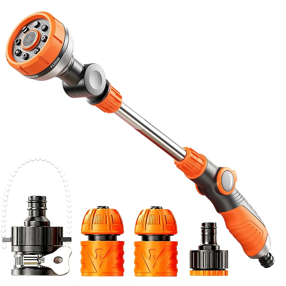 DAJASD Hose Pipe Spray Gun, Long Reach Garden Hose Spray Gun with 8 Adjustable Modes, 180° Rotating Extended Spray Nozzle Watering Lance, Spray Nozzle Hose Wand for Lawn & Plant, Car & Pet Washing