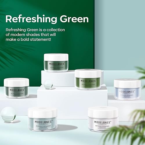 Miniatura 3 de Modelones Polvo acrílico de 6 colores, kit de polvo acrílico para uñas, verde salvia, niebla, azul, gris claro, verde oliva, tonos Matcha Avocad 3D,