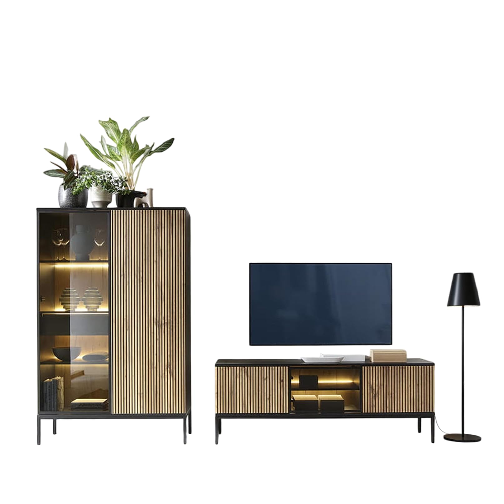 Komodee Wohnwand-Set Laval A1 Schwarz/Eiche Wotan 257x126x39 cm
