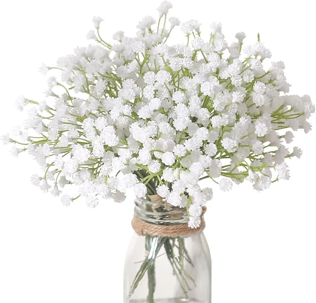 Veryhome 10PCS 30 Bunches White Babys Breath Flowers Artificial White Fake Flowers Gypsophila DIY Floral Bouquets Arrangement Wedding Home DecorVASE NOT Included