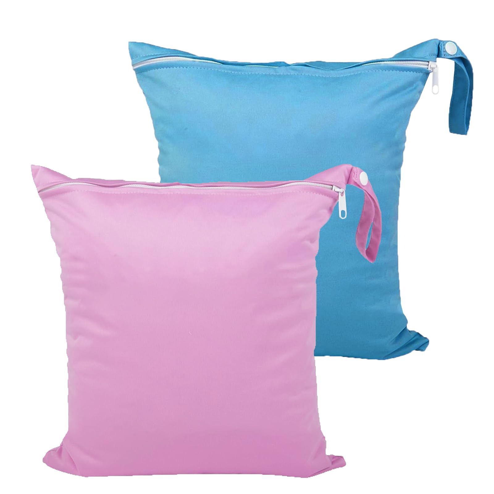 2 Pièces Sac Linge Sale, Sac Etanche 28 × 30 cm, Wetbag étanche à l'eau, Sacs étanches Réutilisable pour Produits pour Bébé Sports Natation Vacances à la Plage Salle de Sport (Bleu et Rose) | Sac à Couches Lavable avec Poignée et Fermeture Éclair pour Mai
