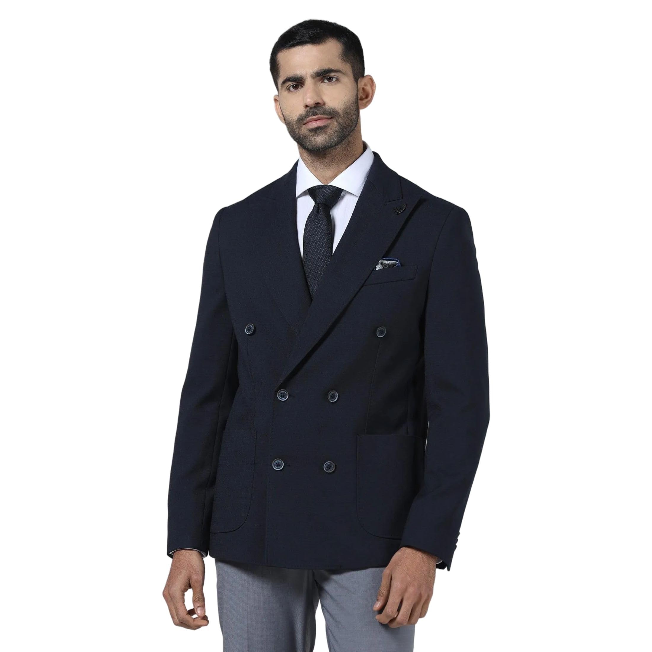 Men Navy Solid Blazers-image-19