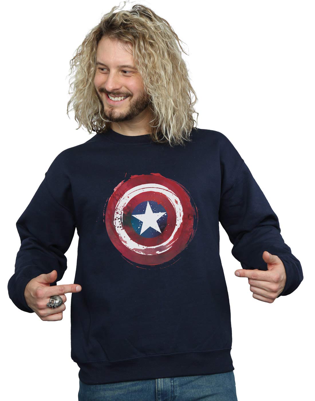 Absolute Cult Men's Navy Blue Marvel Captain America Splatter Shield Sweatshirt Medium