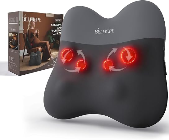 Belhope Cordless 4D Shiatsu Back Massager with Heat: Deep Tissue Pain Relief