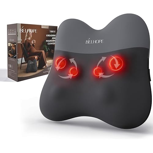 belhope Back Massager with Heat, Cordless Back Massage for Pain Relief Deep Tissue, 4D Shiatsu and Percussion Massage, Lower Back Massager for Office Chair, Mother's Day Gifts for Women Men, Grey