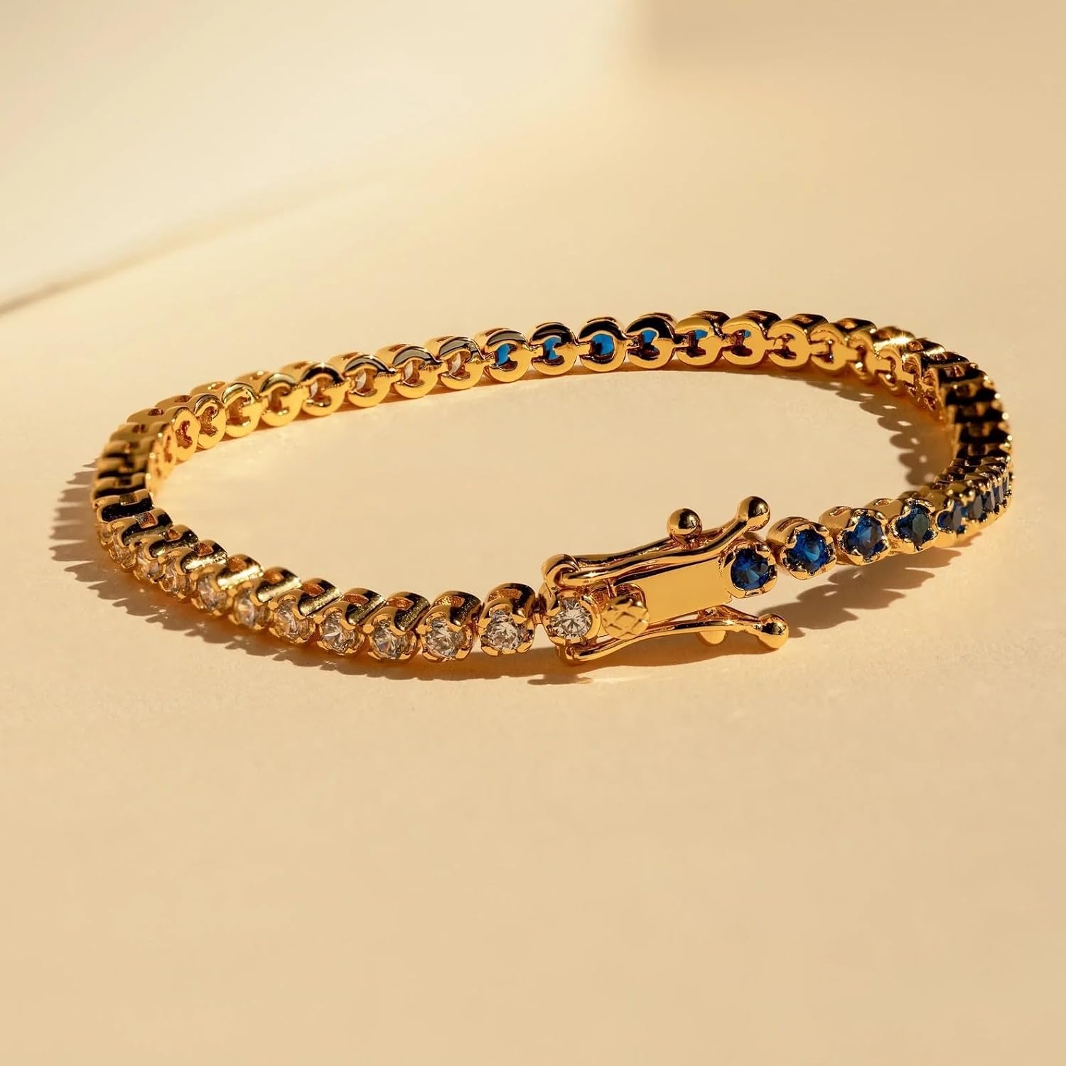 CAITLYNMINIMALIST 18K Gold-Plated & Rhodium-Plated Silver CZ Diamond Tennis Bracelet for Women – 3–4mm Dainty Stacking Box Clasp Bracelet (6–7 in)