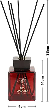 Luxury Reed Diffuser 500ml, Red Diamond Room Diffusers, Long Lasting Air Fresheners Home Fragrance, Square Glass Bottle with Black Diffuser Reeds for Home, Office, Kitchen & Bathroom