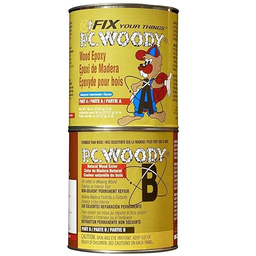 Miniatura 2 de PC Products PC-Woody Wood Repair Epoxy Pasta de reparación, dos partes de 96 onzas en dos latas, Tan 128336 y Red Devil 4718 Juego de cuchillos de