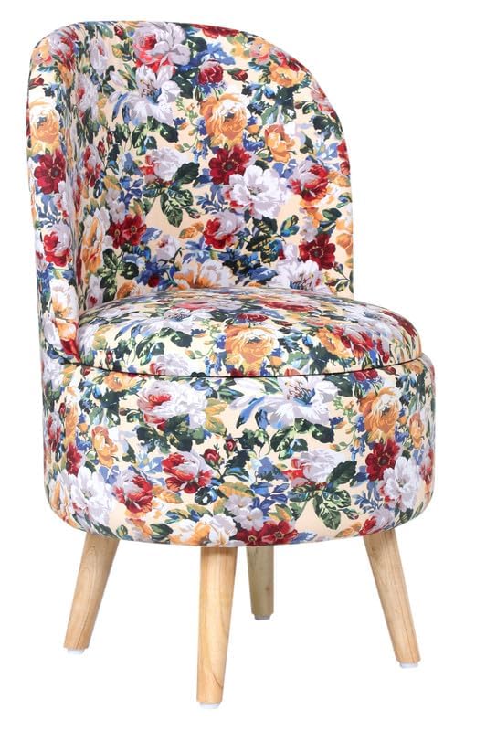 Image of Ottoman for Living Room, Velvet Round Foot Rest Stool, Wooden Legs Chair for Sitting, Ottoman for Bedroom & Makeup Room Decor | Chair (18 inchx18 inchx32 inch), Puffy (16 inchx16 inchx17 inch) | African Flwr
